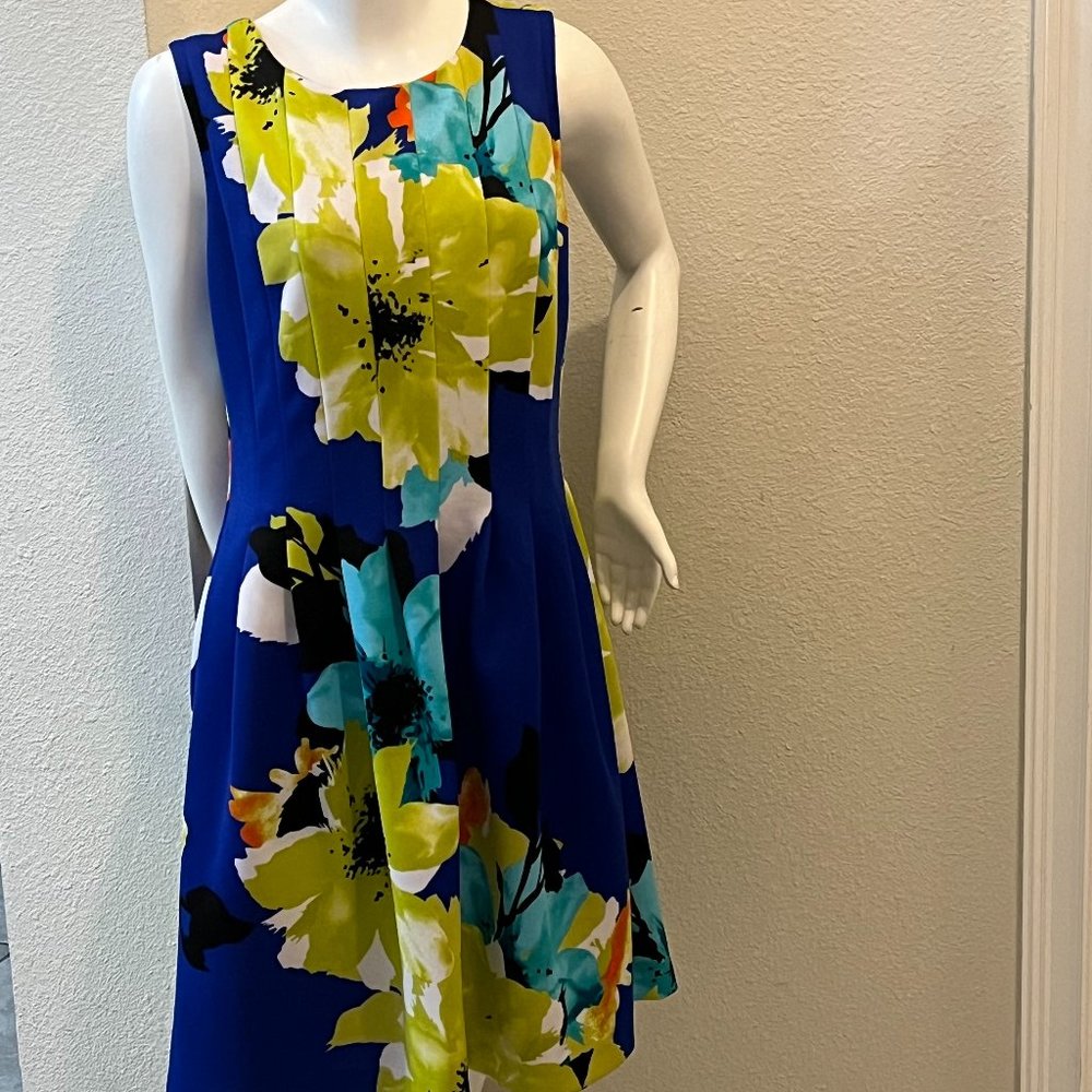 Vince Camuto Women's Printed Scuba Fit and Flare Dress, Size 10, Blue/Green